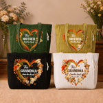 Personalised Cute Highland Cow Large Capacity Corduroy Tote Bag with 1-8 Names and Title Birthday Anniversary Gift for Mother Gran