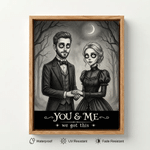Personalised Gothic Style Cartoon Photo Character Canvas Prints with Text Home Decor Halloween Anniversary Gift for Couple Pet Lover