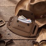 Personalized Vintage PU Leather Belt Wallet Card Holder with Engraved Name Father's Day Birthday Gift for Men Husband Dad