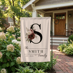 Personalized Flower Initial Garden Flag with Family Surname and Year Yard Porch Outdoor Decoration Housewarming Holiday Gift for Family Friends