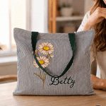 Personalisierte Vintage-Tragetasche mit Geburtsblume, Farbblöcken und Streifenmuster sowie Namenszug – für den täglichen Gebrauch, auf Reisen und als Geburtstagsgeschenk für Frauen und Freundinnen