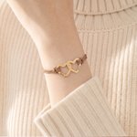 Personalised Double Hearts Adjustable PU Leather Bracelet with 1-4 Names Anniversary Birthday Gift for Her