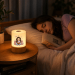 Personalised Retro Q-Version Character Dimmable Touch Control Night Light with Name and Photo Bedroom Decor Birthday Gift for Book Lovers