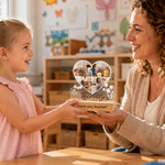 Veilleuse LED en acrylique personnalisée en forme de cœur fleuri avec collage de 4 photos, nom et socle – Cadeau d'anniversaire ou de Noël pour maman, enseignante ou nounou