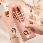 Personalised 3D-Style Character Artwork Photo & Birth Flower Makeup Brush Bag with Makeup Brushes Travel Essentials Birthday Gift for Women