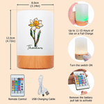 Personalised Stained Glass Style Birth Flower Dimmable Color-Changing Night Light with Name Bedroom Decor Birthday Gift for Mum Family
