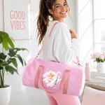 Personalised Ballet Bear Birth Flower Seersucker Duffle Bag with Name Travel Essential Birthday Gift for Ballerina Girl