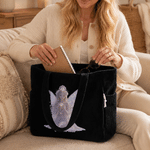 Borsa tote classica in velluto a coste con disegno personalizzato di fata e pietra natale, con nome; ideale per l'uso quotidiano e come regalo di compleanno per le amiche