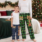 Gepersonaliseerde, kleurrijke kerstverlichting in ruitjespatroon – Pyjamabroek met peperkoekmannetje en naam – Kerstcadeau voor het hele gezin: voor kinderen, vrouwen en mannen