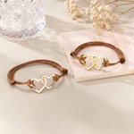 Personalised Double Hearts Adjustable PU Leather Bracelet with 1-4 Names Anniversary Birthday Gift for Her