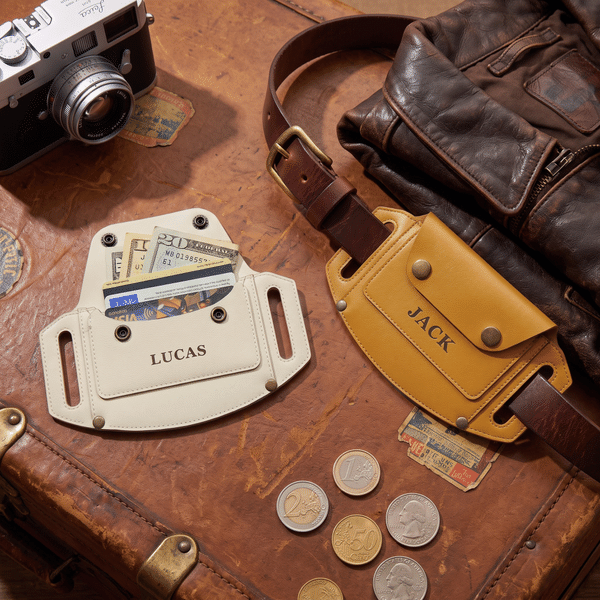 Personalized Vintage PU Leather Belt Wallet Card Holder with Engraved Name Father's Day Birthday Gift for Men Husband Dad
