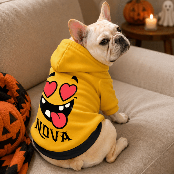 Personalised Multicolour Wacky Face Halloween Theme Soft Comfortable Dog Hoodie with Name Halloween Party Gift for Pet Lovers Owners