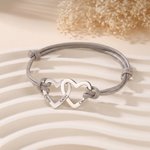 Personalised Double Hearts Adjustable PU Leather Bracelet with 1-4 Names Anniversary Birthday Gift for Her