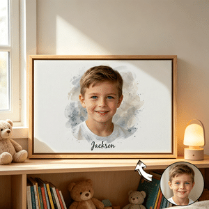 Lienzos fotográficos personalizados con retratos al estilo acuarela e inscripción Regalo de inauguración de casa o de cumpleaños para familiares