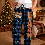 Gepersonaliseerde, kleurrijke kerstverlichting in ruitjespatroon – Pyjamabroek met peperkoekmannetje en naam – Kerstcadeau voor het hele gezin: voor kinderen, vrouwen en mannen