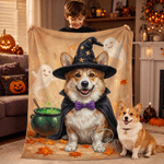Coperta morbida personalizzata con foto del proprio animale domestico a tema Halloween “Fantasma di zucca”, con nome, decorazione festiva, regalo di Halloween per gli amanti degli animali