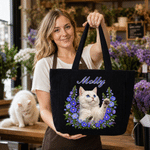 Personalised Cute Pet Photo Birth Flower Large Capacity Corduroy Tote Bag with  Name Birthday Anniversary Gift for Pet Owners