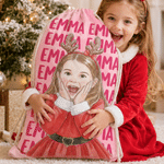 Borsa regalo personalizzata con cordoncino, con foto su tela in stile acquerello e nome, regalo per la festa della vigilia di Natale per bambini