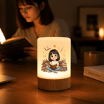 Personalised Retro Q-Version Character Dimmable Touch Control Night Light with Name and Photo Bedroom Decor Birthday Gift for Book Lovers