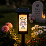 Personalised Rainbow Bridge Pet Photo Solar Garden Light with Name Text and Date Garden Decor Memorial Sympathy Gift for Pet Owner