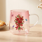 Personalised Gemstone Effect Birth Flower 3D Heart Ornament Glass Mug with Name Daily Use Birthday Gift for Woman Bride Bridesmaid