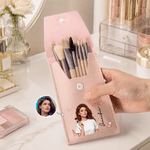Personalised 3D-Style Character Artwork Photo & Birth Flower Makeup Brush Bag with Makeup Brushes Travel Essentials Birthday Gift for Women