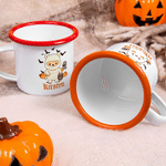 Personalised Halloween Cute Cartoon Bear 12 oz Enamel Mug with Name and Trick or Treat Halloween Party Gift for Kids Boys Girls