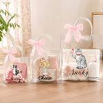 Personalised Cute Cartoon Pet Photo Pink Blue Ribbon Transparent Bag with Name Beach Party Travel Birthday Gift for Pet Owner Lover