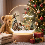 Personalised 3D-Style Artwork Woodland Animal LED Night Light with Name and Seven-Color Light Christmas Gift for Kids New Parents