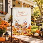 Personalized Happy Halloween Cartoon Pet Garden Flag with Photo Garden Decor Halloween Party Gift for Pet Lovers Pet Owners
