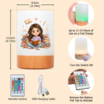 Personalised Retro Q-Version Character Dimmable Touch Control Night Light with Name and Photo Bedroom Decor Birthday Gift for Book Lovers