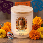 Personalised Sugar Skull Marigold Photo Memorial Candle Holder with Name Year and LED Candle Day of the Dead Gift for Loss of Loved Ones