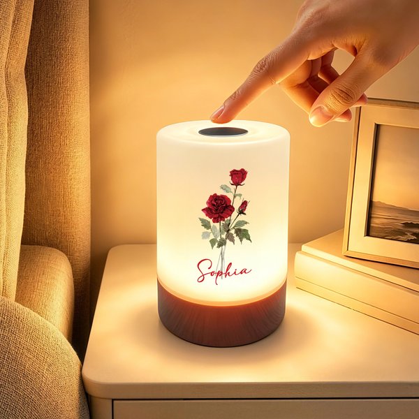 Personalised Watercolor Style Birth Flower Dimmable Adjustable Colour Touch Control Night Light with Name Bedroom Decor Birthday Gift for Family Friend