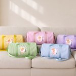 Personalised Ballet Bear Birth Flower Seersucker Duffle Bag with Name Travel Essential Birthday Gift for Ballerina Girl
