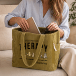 Personalized Classic Winnie the Pooh Occupational Therapy Large Capacity Corduroy Tote Bag with Name and Text Anniversary Birthday Gift for Women