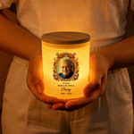 Personalised Sugar Skull Marigold Photo Memorial Candle Holder with Name Year and LED Candle Day of the Dead Gift for Loss of Loved Ones