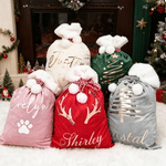 Personalized Name Velvet Santa Sack with Pom Pom Large Capacity Christmas Gift Bag Christmas Gift for Kids Family  Friends