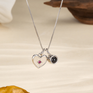 Personalised Photo Projection Birthstone Heart Pendant Necklace with Engraved Name Dainty Jewellery Anniversary Birthday Christmas Gift for Women