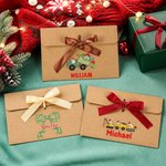 Personalised Snowman Santa Claus Christmas Tree 2 Pcs Money Envelope with Ribbon and Name Christmas Gift for Kids Friends