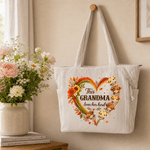 Personalised Cute Highland Cow Large Capacity Corduroy Tote Bag with 1-8 Names and Title Birthday Anniversary Gift for Mother Gran