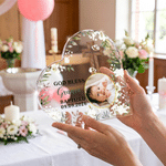 Personalised Kid Baptism Photo Cross God Bless Flower Heart-Shaped Acrylic Plaque with Name and Date Home Decor Baptism Catholic Gift for Newborn