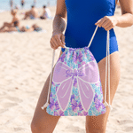 Personalized Coquette Bow Floral Microfiber Drawstring Bag with Name Travel Beach Use Birthday Summer Vacation Gift for Kids Family