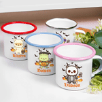 Personalised Halloween Cute Cartoon Bear 12 oz Enamel Mug with Name and Trick or Treat Halloween Party Gift for Kids Boys Girls