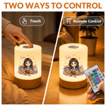 Personalised Retro Q-Version Character Dimmable Touch Control Night Light with Name and Photo Bedroom Decor Birthday Gift for Book Lovers