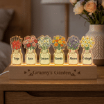 Personalized 1-6 Birth Flowers LED Night Light with Name and Wooden Base Bedroom Decor Birthday Gift for Grandma Mom