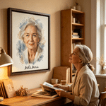 Lienzos fotográficos personalizados con retratos al estilo acuarela e inscripción Regalo de inauguración de casa o de cumpleaños para familiares
