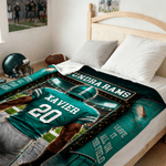 Personalized Football Player Back View Soft Throw Blanket with Name and Number Home Decor Game Day Birthday Gift for Football Player Lover