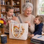 Personalised Cute Highland Cow Large Capacity Corduroy Tote Bag with 1-8 Names and Title Birthday Anniversary Gift for Mother Gran