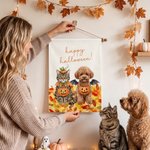 Personalized Happy Halloween Cartoon Pet Garden Flag with Photo Garden Decor Halloween Party Gift for Pet Lovers Pet Owners