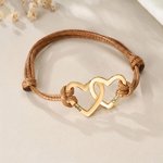 Personalised Double Hearts Adjustable PU Leather Bracelet with 1-4 Names Anniversary Birthday Gift for Her